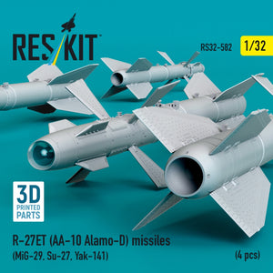 RESKIT RS32-0582 R-27ET (AA-10 Alamo-D) missiles (4 pcs) (MiG-29, Su-27, Yak-141) (3D Printed) 1/32