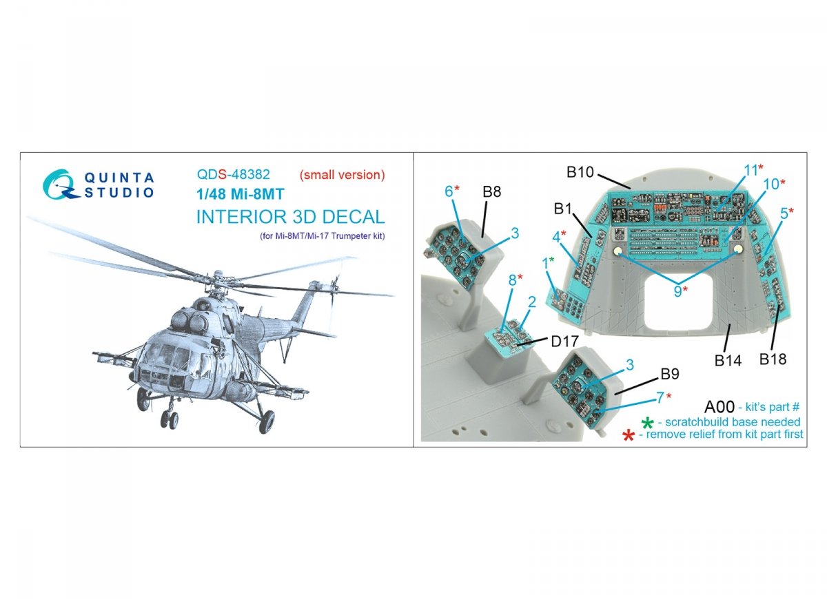 Quinta Studio QDS-48382 Mi-8MT 3D-Printed &amp;amp; coloured Interior on decal paper (Trumpeter) (Small version) 1/48 – immagine 2