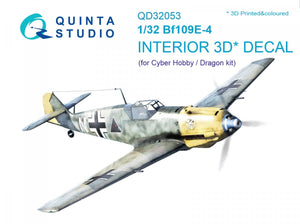 Quinta Studio QD32053 Bf 109E-4 3D-Printed &amp;amp; coloured Interior on decal paper (for Cyber-hobby/Dragon kit) 1/32