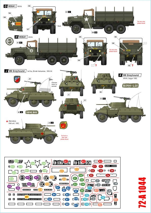 Star Decals 72-A1044 Vietnam 3. CMP C15TA, V-100 Commando, M151 Mutt, M35A1 Truck, M8 Greyhound, Panhard AML 178 1/72 – immagine 2