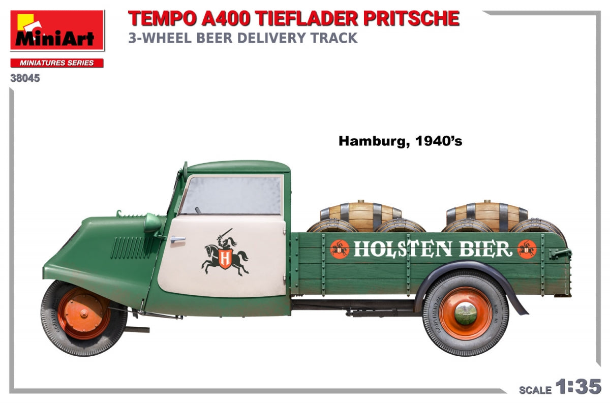 MiniArt 38045 TEMPO A400 TIEFLADER PRITSCHE 3-WHEEL BEER DELIVERY TRUCK 1/35 – Bild 4