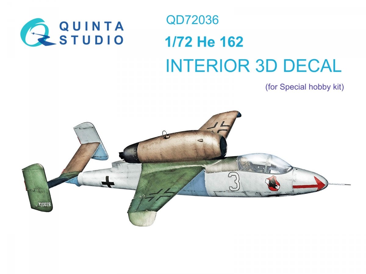 Intérieur imprimé en 3D et coloré sur papier décalcomanie Quinta Studio QD72036 He 162 (Special Hobby) 1/72