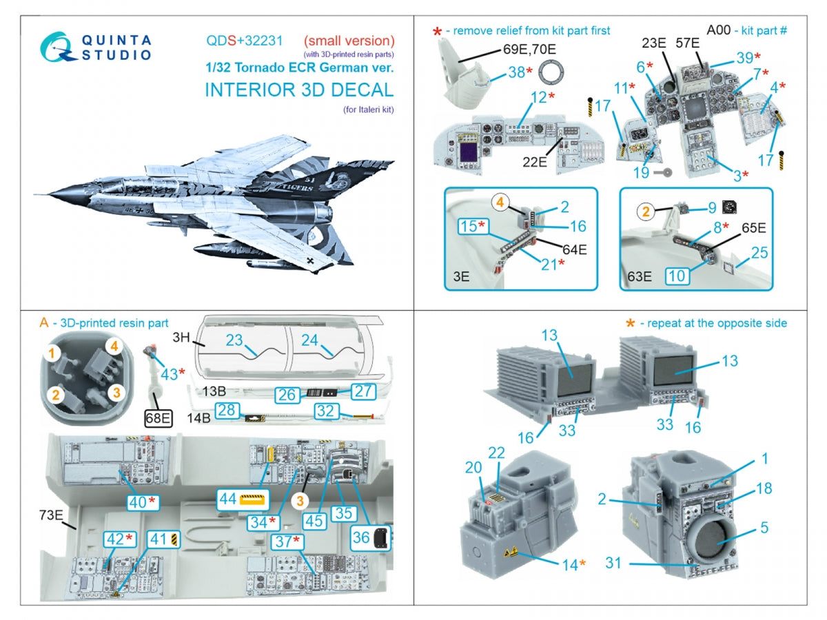 Quinta Studio QDS+32231 Tornado ECR German 3D-Printed &amp;amp; coloured Interior on decal paper (Italeri) (Small version) (with 3D-printed resin parts) 1/32 – zdjęcie 3