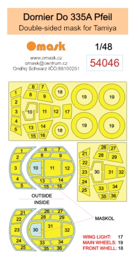 Omask 54046 Dornier Do 335A Pfeil double-sided mask (for Tamiya) 1/48 – immagine 2