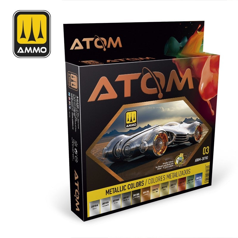 AMMO of Mig Jimenez ATOM 20702 Metallic Colors Set 12 x 20 ml