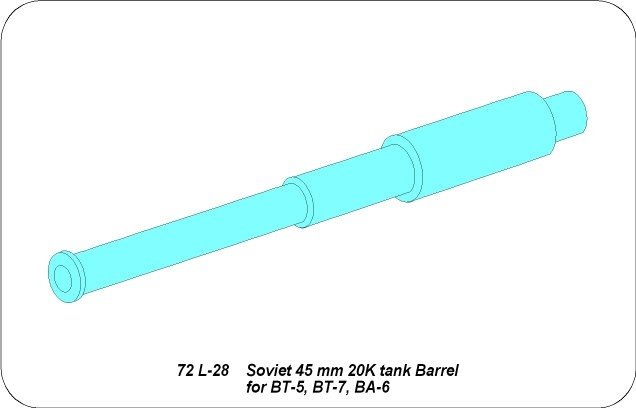 Aber 72L-28 Lufa 45 mm 20K do BT-5, BT-7, BA-6 / Soviet 45mm 20K tank barrel for BT-5, BT-7, BA-5 1/72 – Bild 3