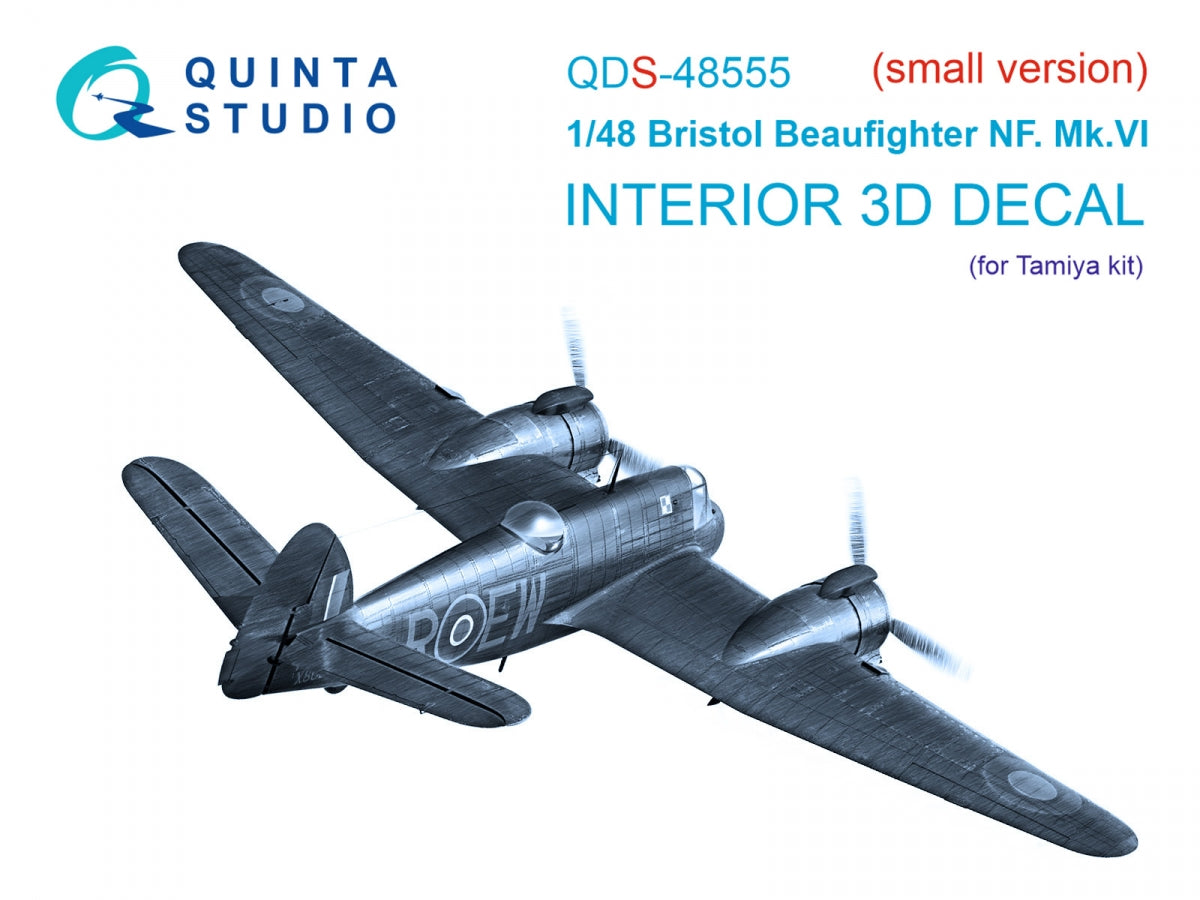 Quinta Studio QDS-48555 Bristol Beaufighter NF.Mk.VI 3D-Printed &amp;amp; colored Interior on decal paper (Tamiya) (small version) 1/48