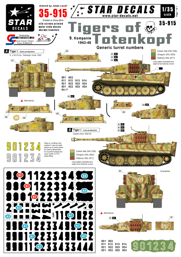Star Decals 35-915 Tigres de Totenkopf 1/35