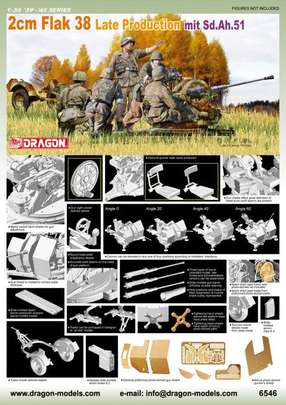 Dragon 6546 2cm Flak 38 Production tardive avec Sd.Ah.51 (1/35)
