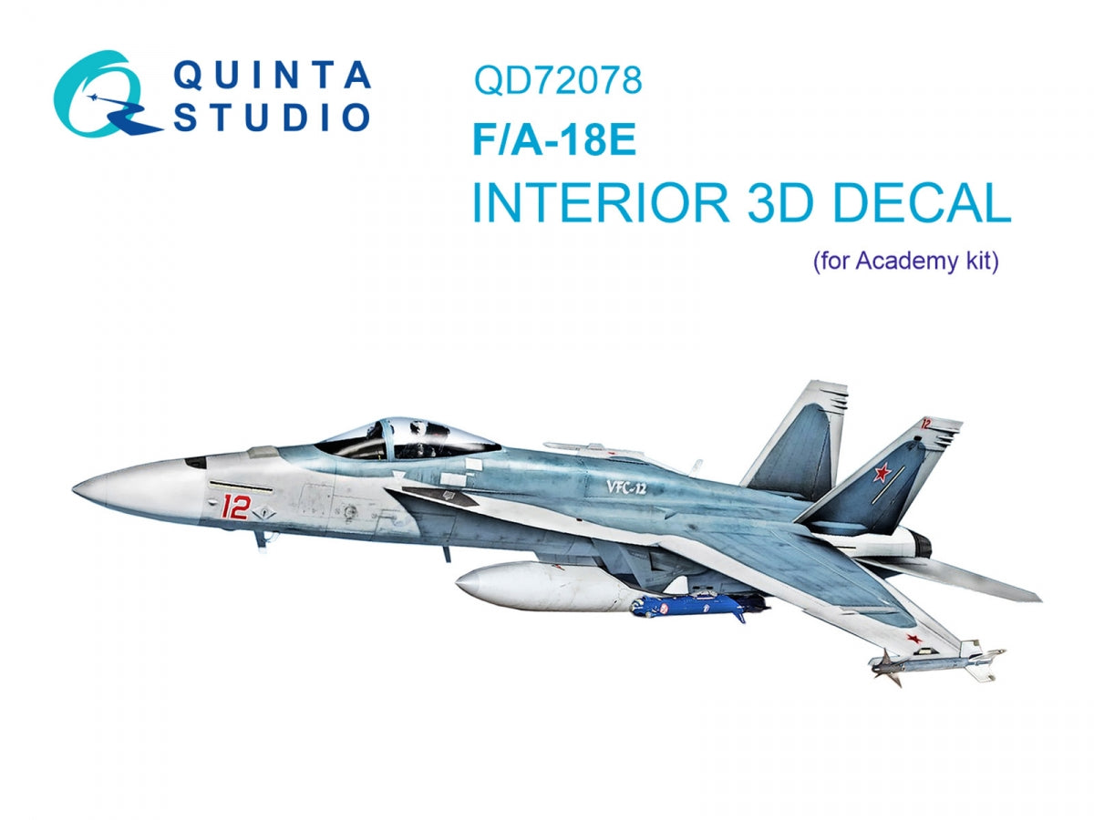 Quinta Studio QD72078 F/A-18E 3D-Printed &amp;amp; coloured Interior on decal paper (Academy) 1/72