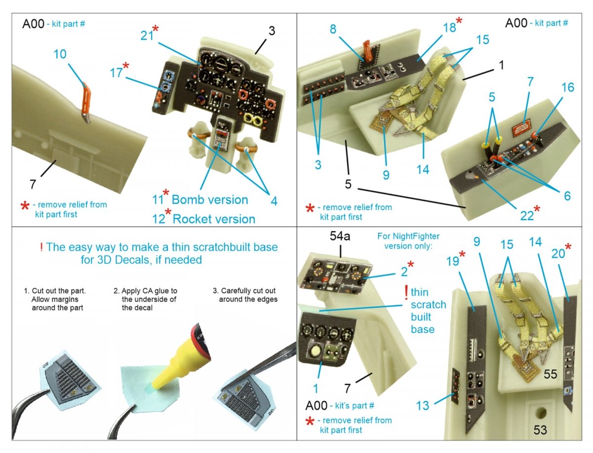 Quinta Studio QD72050 Me-262B-1a/U1 3D-Printed &amp;amp; coloured Interior on decal paper (Revell) 1/72 – imagen 2