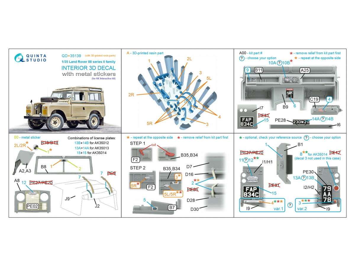 Quinta Studio QD+35139 Land Rover 88 series II family 3D-Printed &amp;amp; coloured Interior on decal paper (AK Interactive) (with 3D-printed resin parts) 1/35 – zdjęcie 15