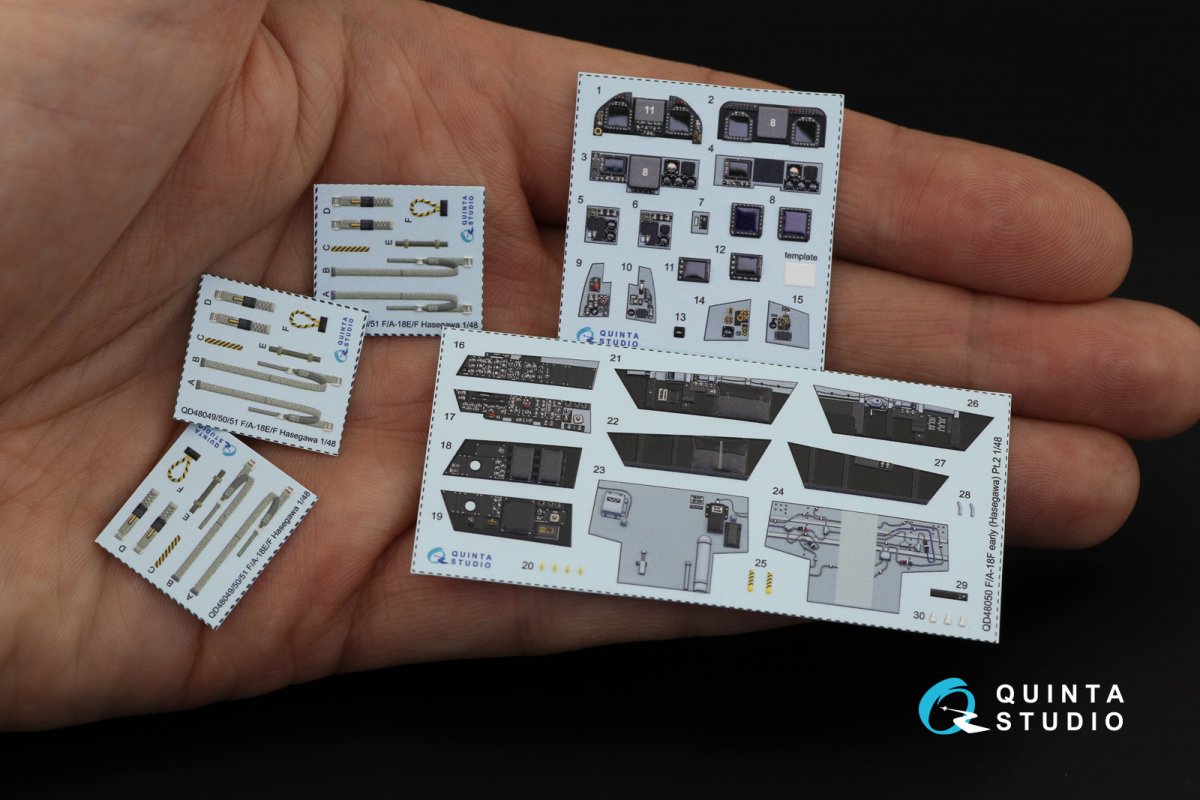 Quinta Studio QD48050 F/A-18F early 3D-Printed &amp;amp; coloured Interior on decal paper (Hasegawa) 1/48 – immagine 3