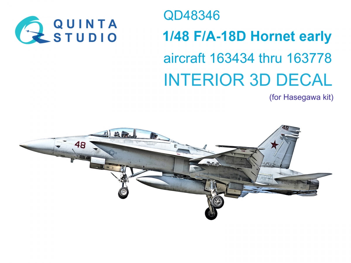 Quinta Studio QD48346 FA-18D early 3D-Printed &amp;amp; coloured Interior on decal paper (Hasegawa) 1/48