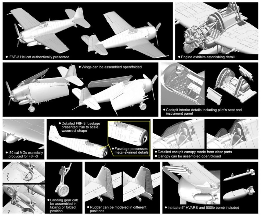 Dragon 5060 Grumman F6F-3 Hellcat (Golden Wings Series) 1/72 – immagine 3
