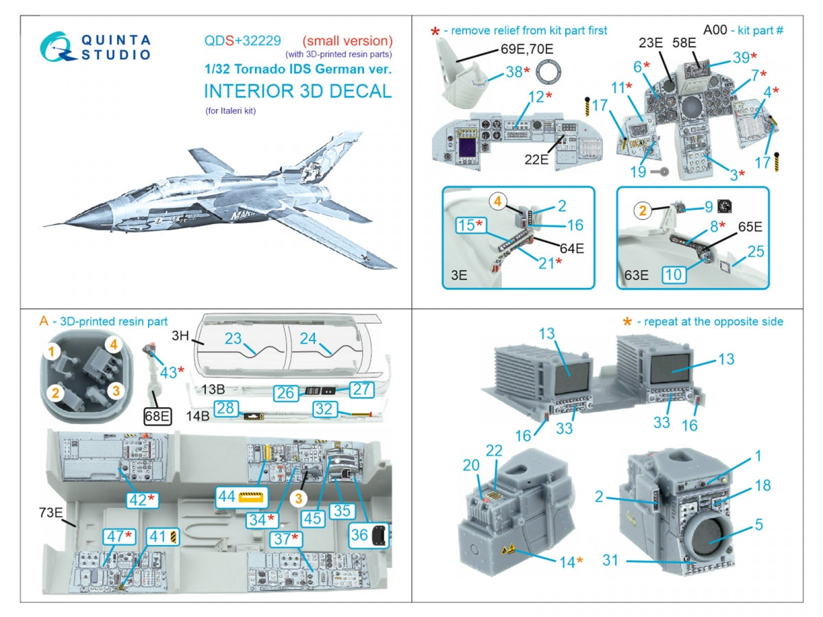 Quinta Studio QDS+32229 Tornado IDS German 3D-Printed &amp;amp; coloured Interior on decal paper (Italeri) (Small version) (with 3D-printed resin parts) 1/32 – zdjęcie 3