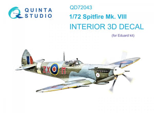 Quinta Studio QD72043 Spitfire Mk.VIII 3D-Printed &amp;amp; coloured Interior on decal paper (Eduard) 1/72