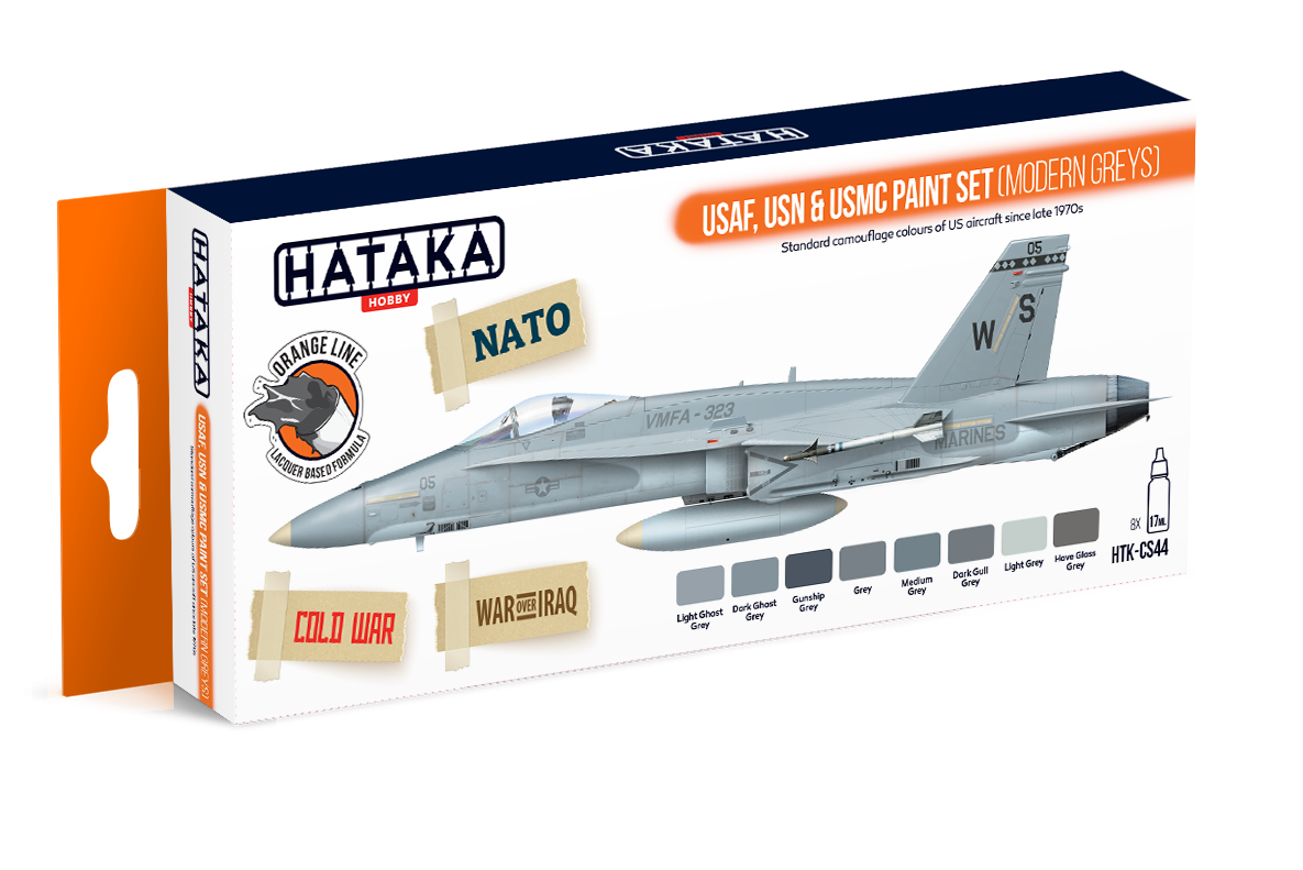 Hataka HTK-CS44 USAF, USN &amp;amp; USMC paint set (modern greys) 8x17ml