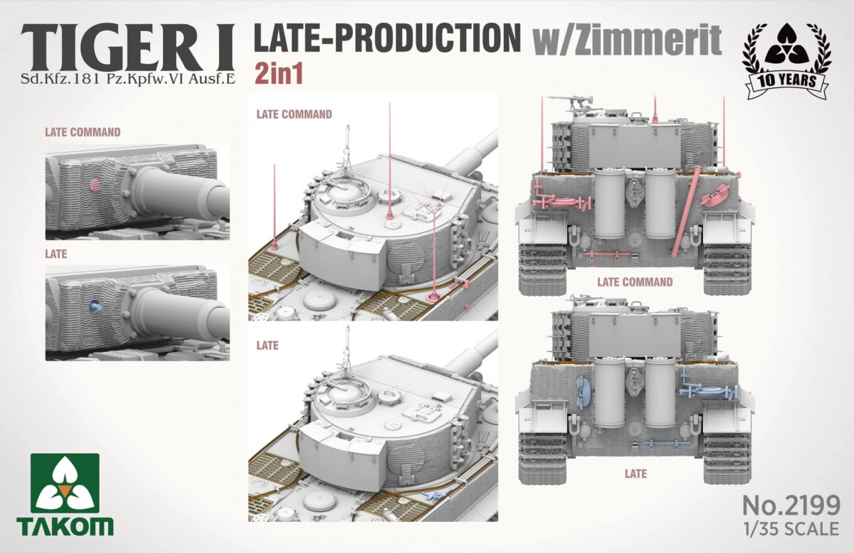 Takom 2199 Tiger I Late Production w/zimmerit Sd.Kfz. 181 Pz.Kpfw. VI Ausf. E (Late/Late Command) 1/35 – imagen 3