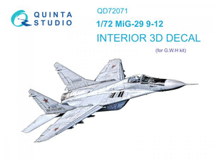 Quinta Studio QD72071 MiG-29 9-12 3D-Printed &amp;amp; colored Interior on decal paper (GWH) 1/72