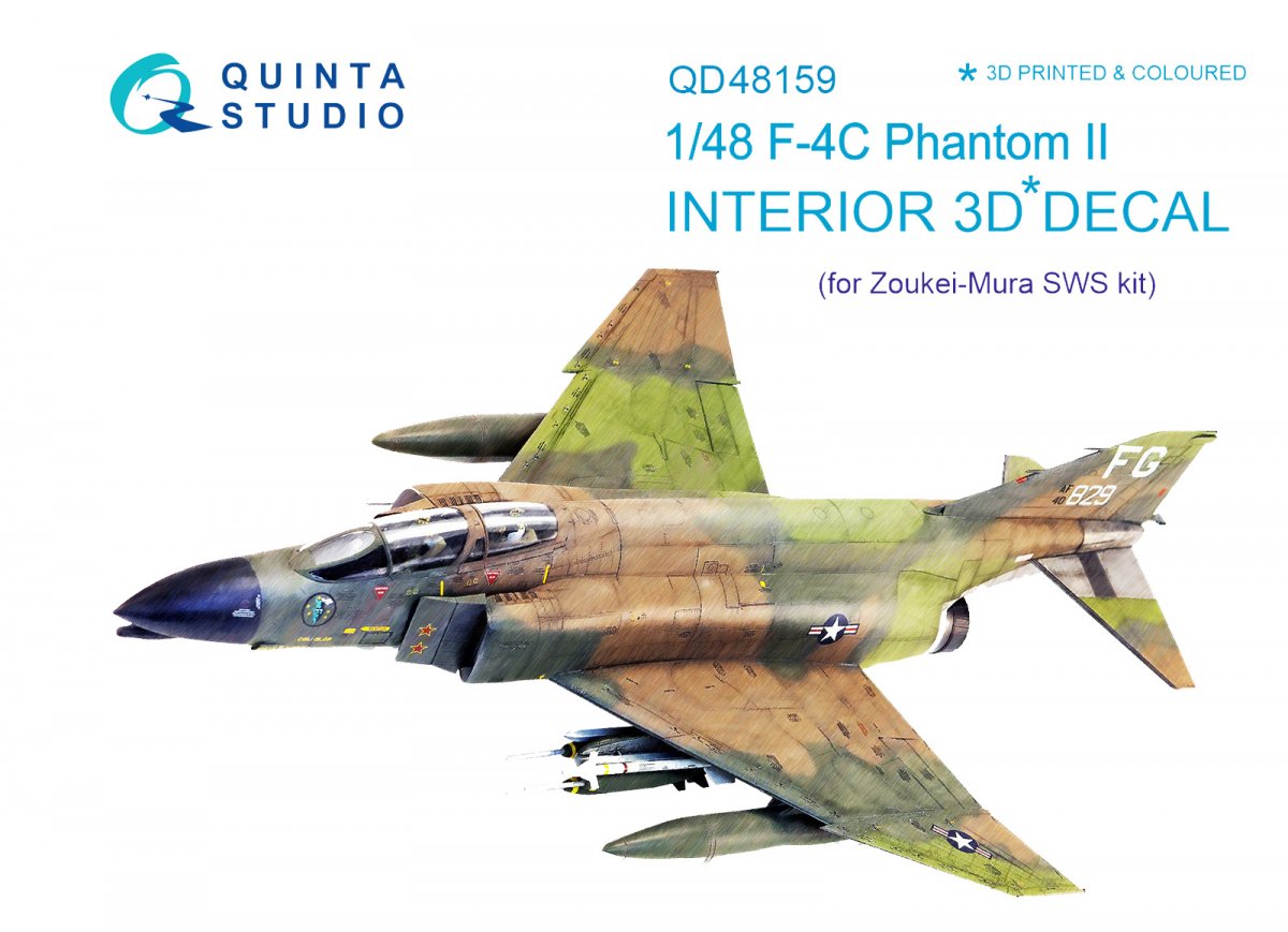 Intérieur imprimé en 3D et coloré sur papier décalcomanie Quinta Studio QD48159 F-4C (pour kit ZM SWS) 1/48
