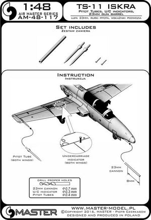 Master AM-48-117 TS-11 Iskra - Pilot Tubes and 23mm gun barrel 1/48 – immagine 3