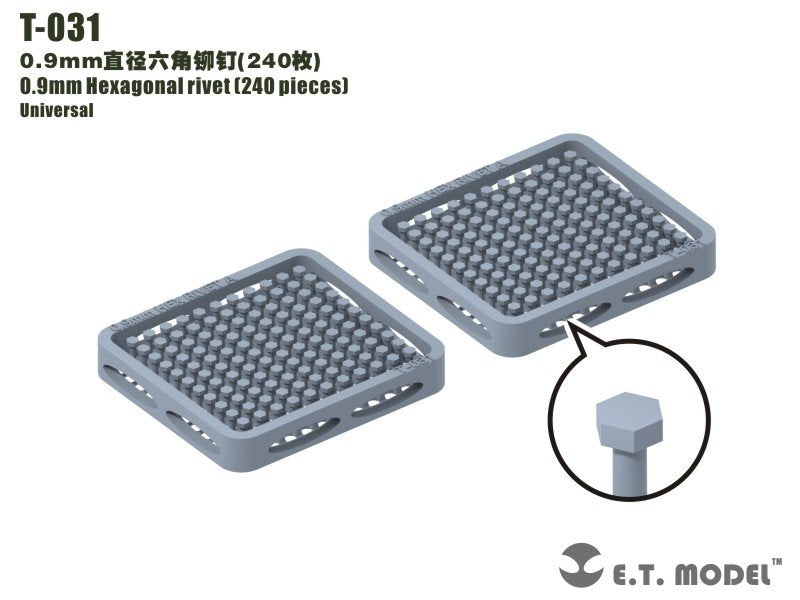 Rivet hexagonal ET modèle T-031 0,9 mm (240 pièces) (rivets)