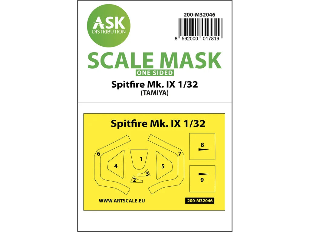 Art Scale Kit M32046 Spitfire Mk.IX One-Sided Masks for Tamiya 1/32