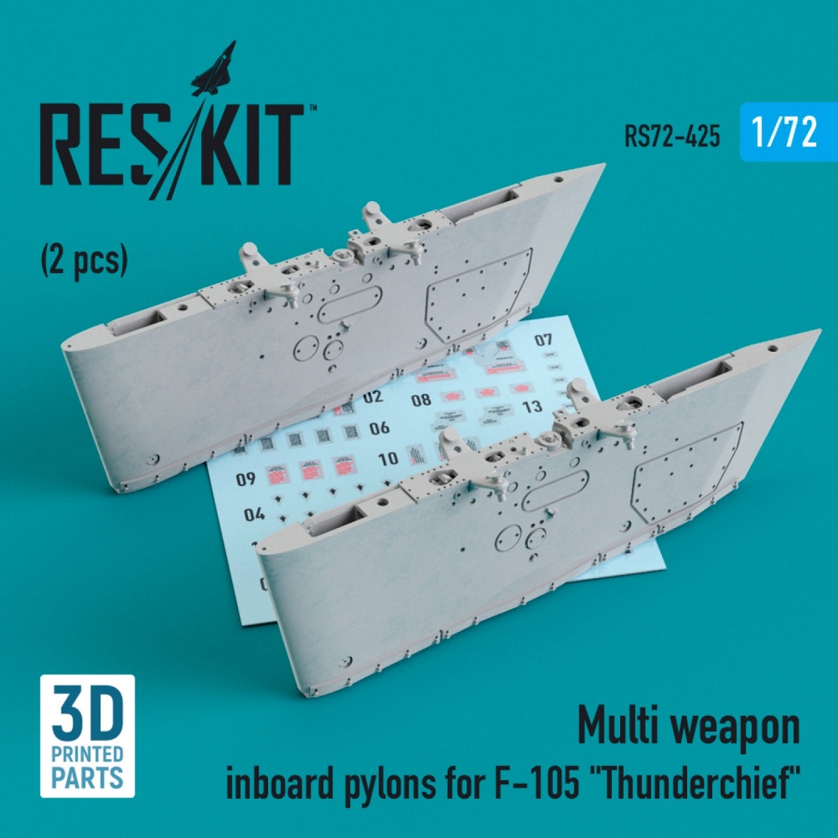 RESKIT RS72-0425 MULTI WEAPON INBOARD PYLONS FOR F-105 &amp;quot;THUNDERCHIEF&amp;quot; (2 PCS) (3D PRINTED) 1/72