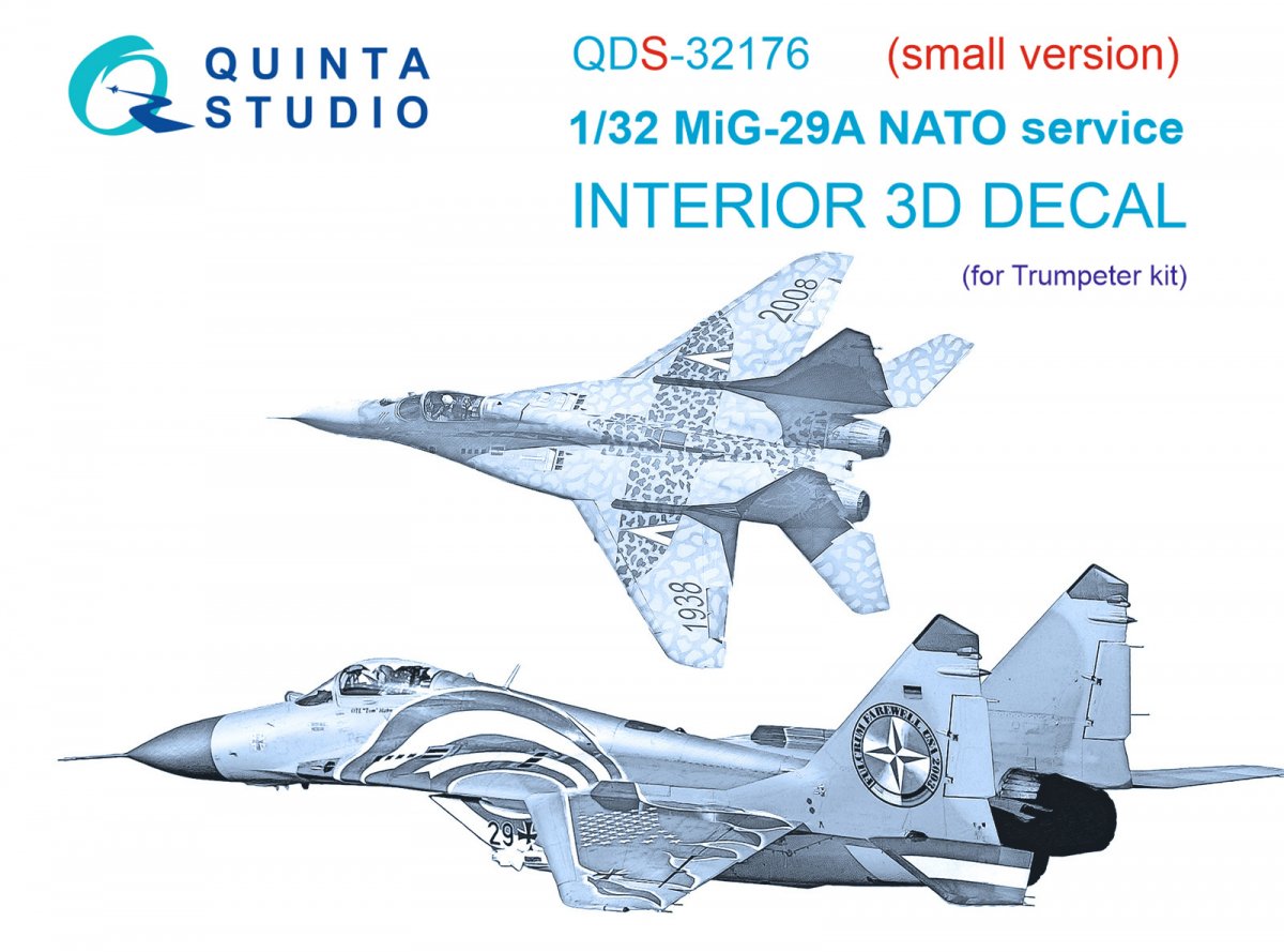 Quinta Studio QDS-32176 MiG-29A NATO service 3D-Printed &amp;amp; coloured Interior on decal paper (Trumpeter) (Small version) 1/32