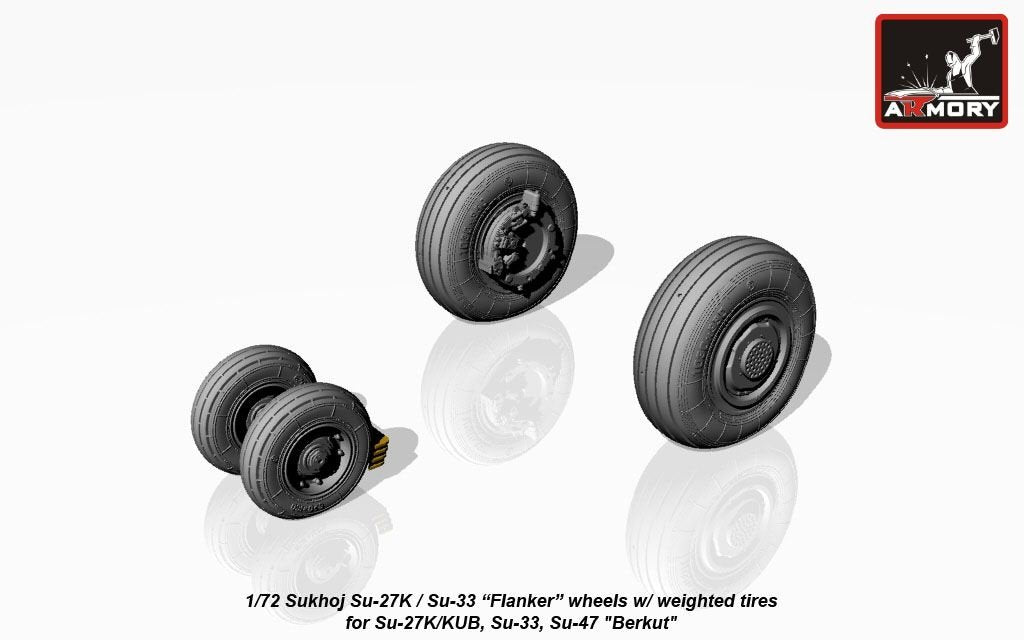 Armory Models AW72034 Sukhoj Su-27K / Su-33 Flanker wheels w/ weighted tires, front mudguard 1/72 – imagen 3