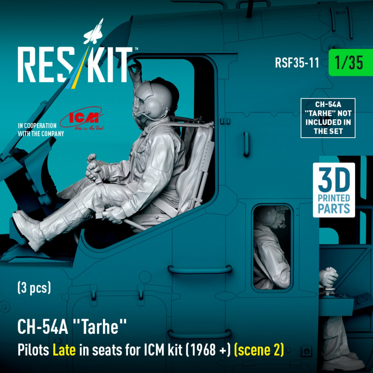 RESKIT RSF35-0011 CH-54A &amp;quot;Tarhe&amp;quot; Pilots Late in seats for ICM kit (1968 +) (scene 2) (3 pcs) (3D Printed) 1/35 – immagine 5