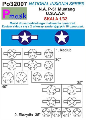 Masques P-Mask PO32007 pour la peinture de marquages ​​pour P-51 Mustang USAAF (1/32)
