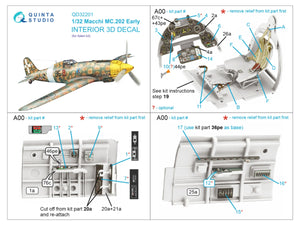Quinta Studio QD32201 Macchi MC.202 Folgore Early 3D-Printed &amp;amp; coloured Interior on decal paper (Italeri) 1/32 – immagine 2