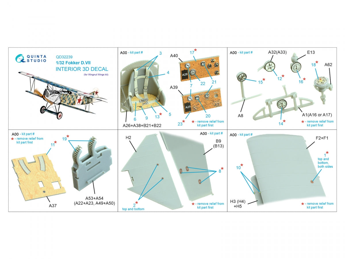 Intérieur imprimé en 3D et coloré pour Fokker D.VII (Wingnut Wings) - Quinta Studio QD32239, échelle 1/32 – image 13