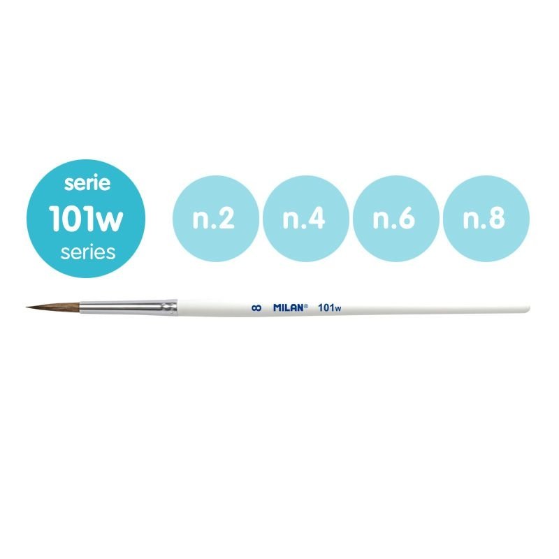 Milan 10468 Blister pack 4 round brushes (goat &amp;amp; synthetic hair) white handle 101w series no 2, 4, 6 and 8 – imagen 2