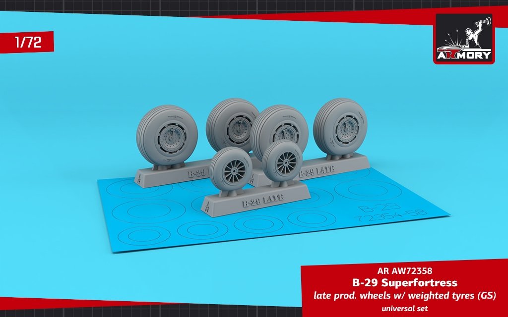 Armory Models AW72358 B-29 Superfortress late production wheels w/ weighted tires (GS) 1/72