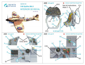 Quinta Studio QD48135 Spitfire Mk.V 3D-Printed &amp;amp; coloured Interior on decal paper (Airfix) 1/48 – immagine 12