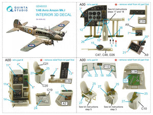 Quinta Studio QD48333 Avro Anson Mk.I 3D-Printed &amp;amp; coloured Interior on decal paper (Airfix) 1/48 – imagen 8