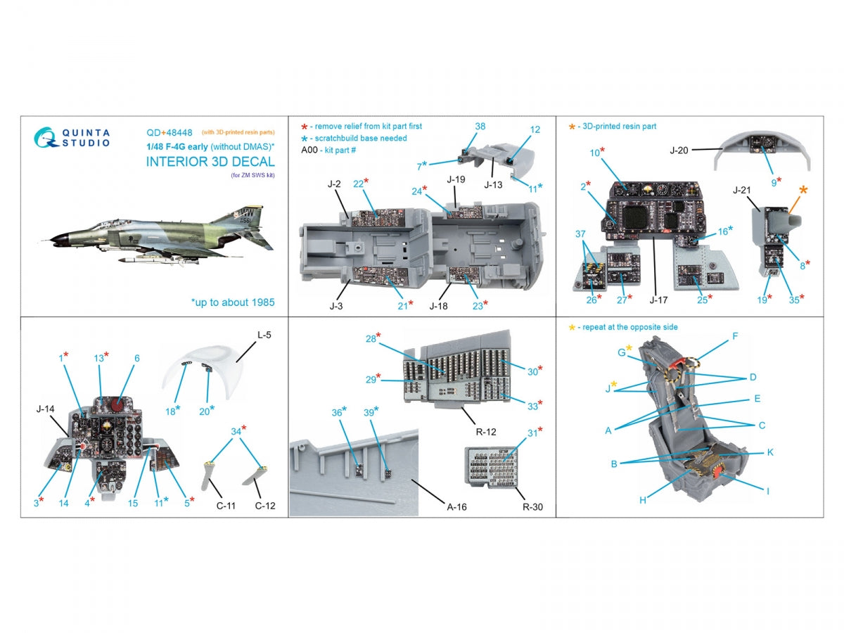 Quinta Studio QD+48448 F-4G early 3D-Printed &amp;amp; coloured Interior on decal paper (Zoukei Mura SWS) (with 3D-printed resin parts) 1/48 – imagen 3