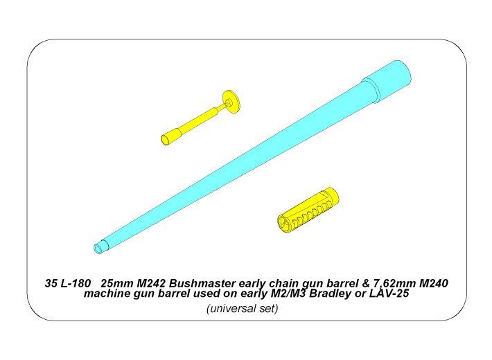 Aber 35L-180 25mm M242 Bushmaster early chain gun barrel &amp;amp; 7,62mm M240 machine gun barrel used on early M2/M3 Bradley or LAV-25 1/35 – imagen 15
