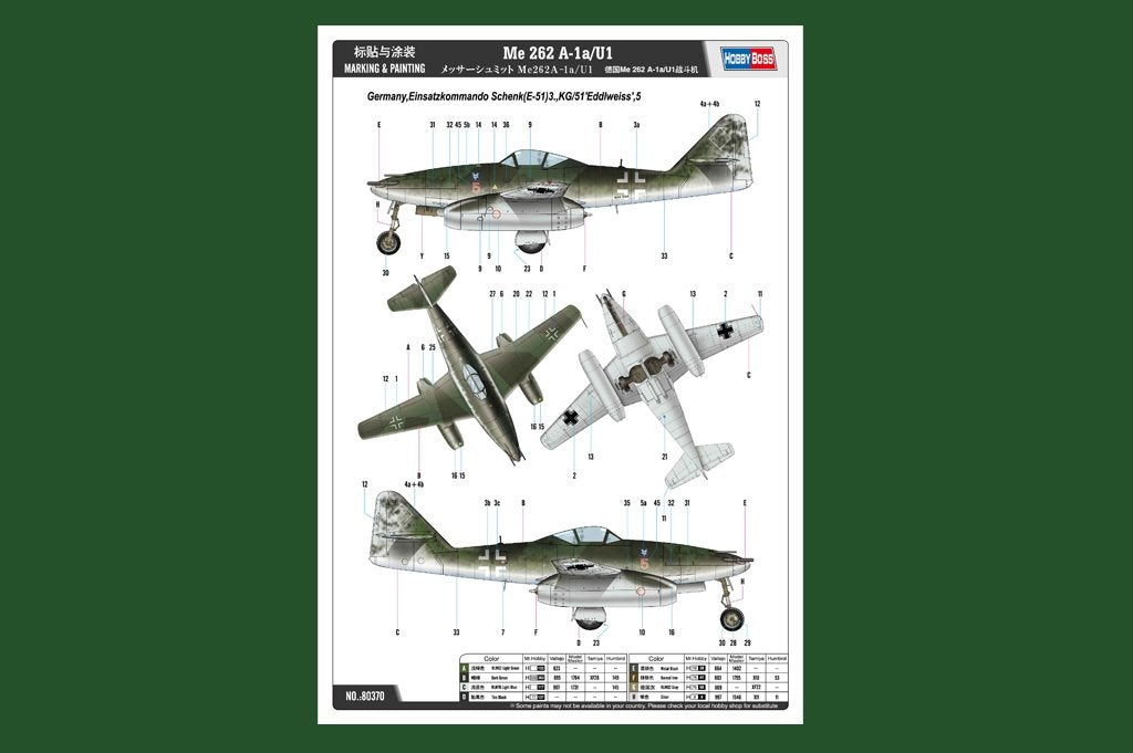 Hobby Boss 80370 Me 262 A-1a/U1 1/48 – zdjęcie 2