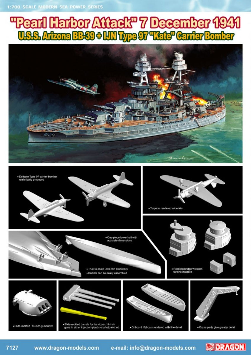 Dragon 7127 U.S.S. Arizona BB-39 + IJN Type 97 Kate Carrier Bomber Pearl Harbor Attack 7 December 1941 1/700 – Bild 2