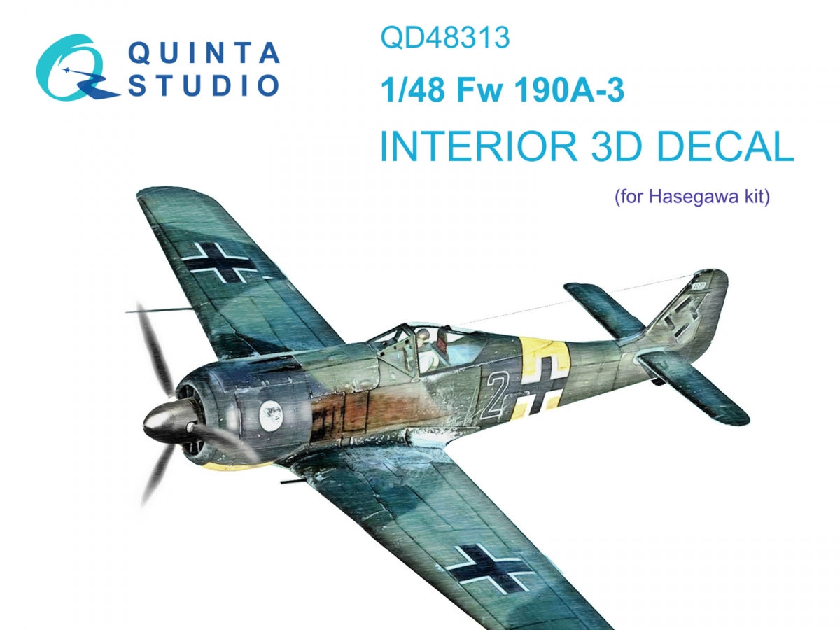 Quinta Studio QD48313 Fw 190A-3 3D-Printed &amp; colored Interior on decal paper (Hasegawa) 1/48