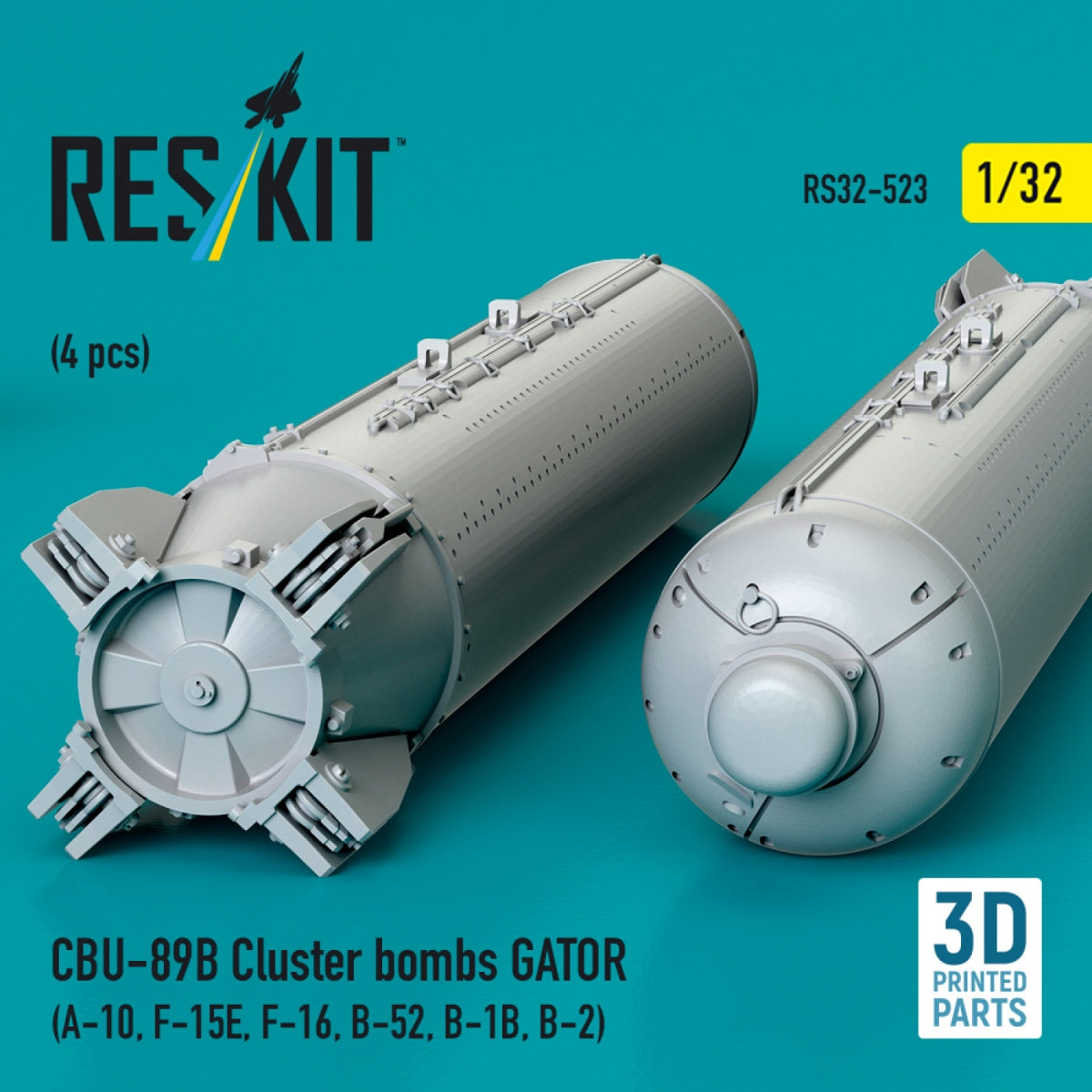 RESKIT RS32-0523 CBU-89B cluster bombs GATOR (4 pcs) (3D Printed) 1/32 – zdjęcie 3