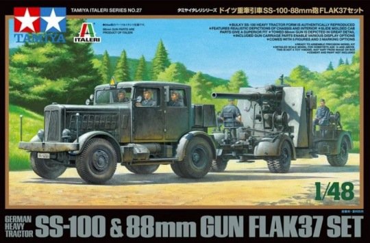 Tamiya 37027 Tracteur lourd allemand SS-100 et canon de 88 mm Flak37, kit 1/48