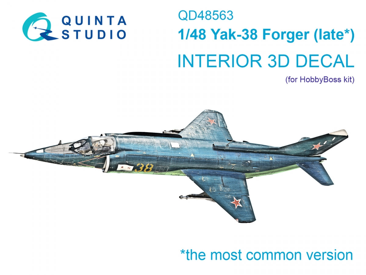 Quinta Studio QD48563 Yak-38 3D-Printed &amp; coloured Interior on decal paper ( HobbyBoss ) 1/48