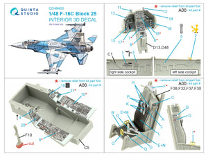 Intérieur imprimé en 3D et coloré sur papier décalcomanie pour le F-16C Block 25 de Quinta Studio QD48400 (outillage Kinetic 2022), échelle 1/48 – image 2