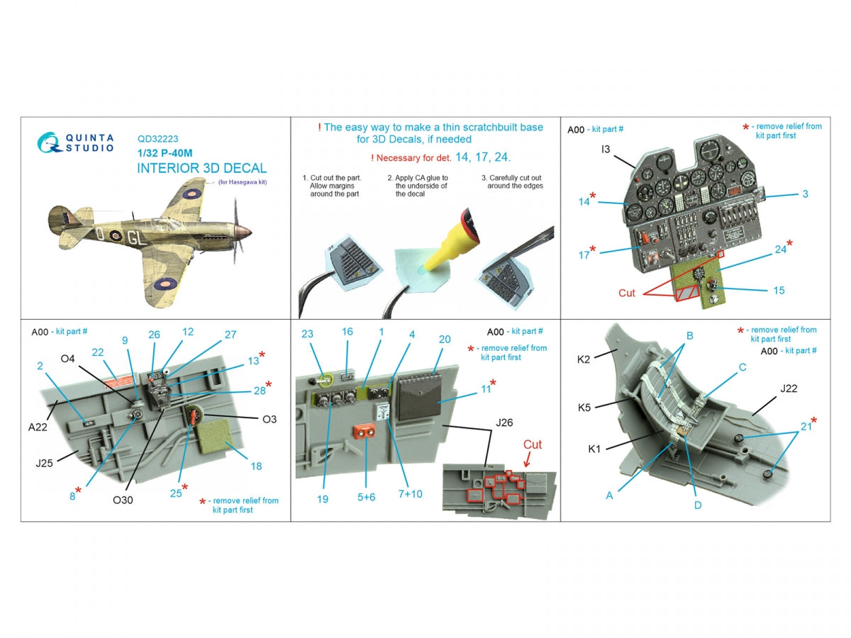 Quinta Studio QD32223 P-40M 3D-Printed coloured Interior on decal paper (Hasegawa) 1/32 – imagen 2