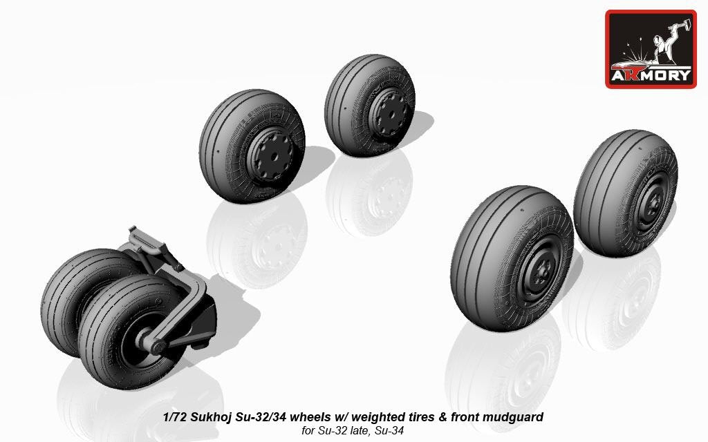 Armory Models AW72045 Sukhoj Su-32FN / Su-34 Fullback wheels w/ weighted tires, front mudguard 1/72